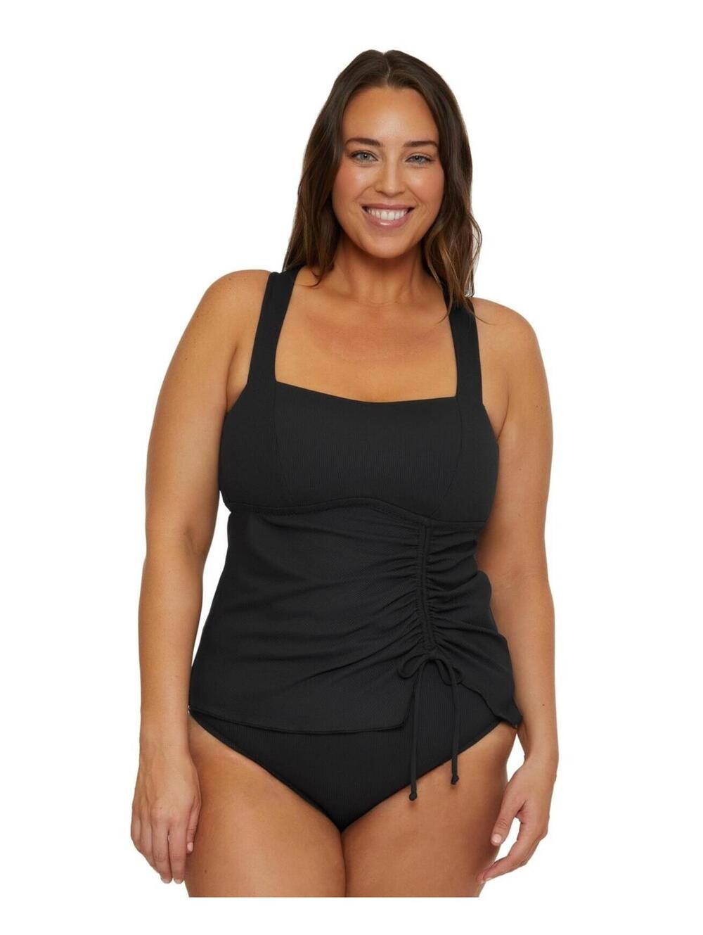 98$ Becca Etc Marble Canyon Ring Tankini Top Women's Plus Size 1X Black